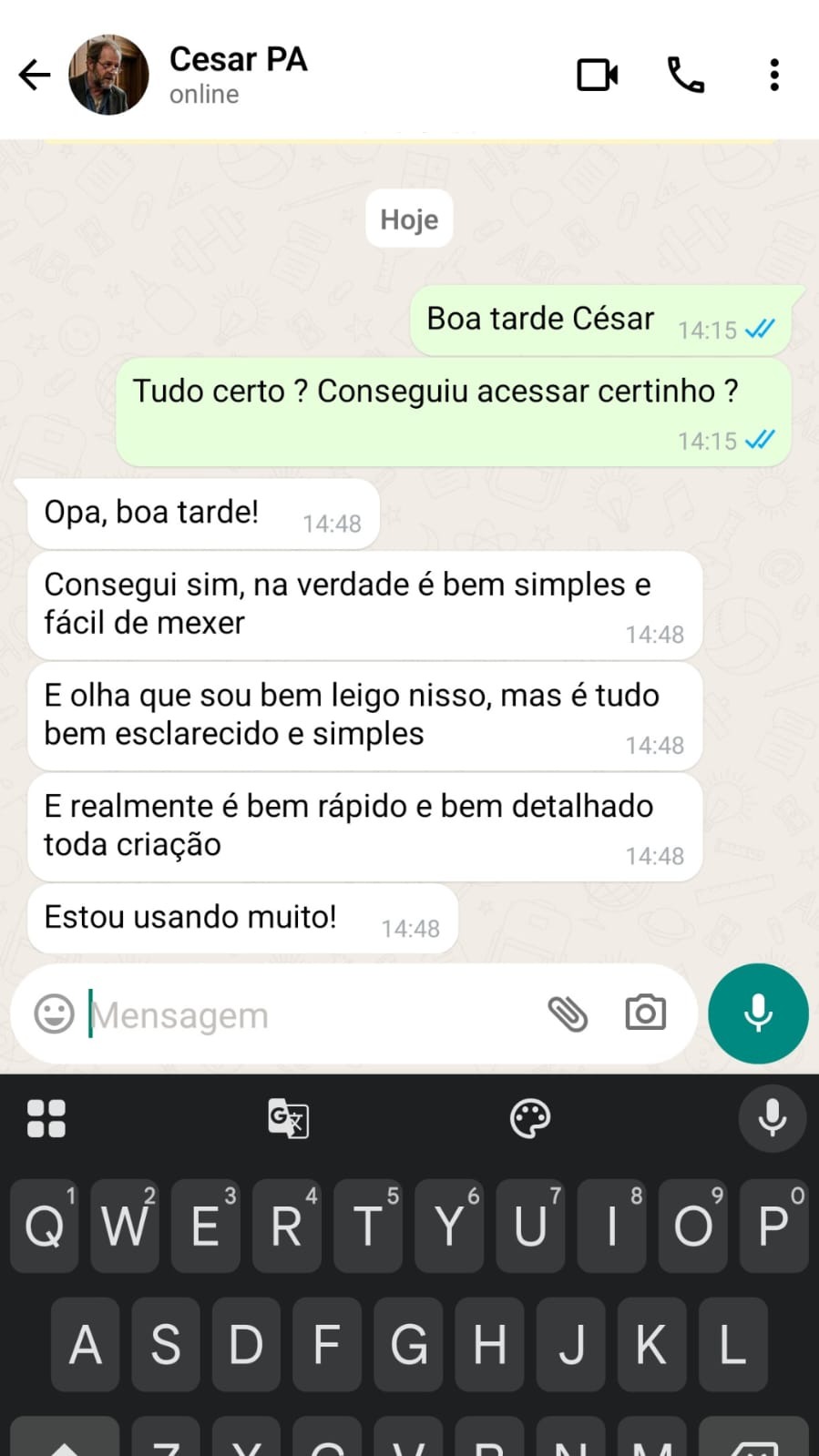 Depoimento de Cesar sobre a facilidade de uso e rapidez da plataforma